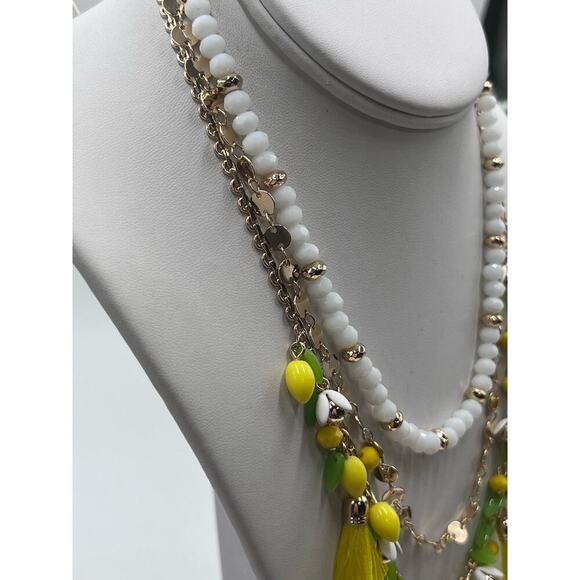 Lilly Pulitzer Triple Strand Lemon Grove Yellow Tassel Green Leaves Necklace New - Picture 9 of 16